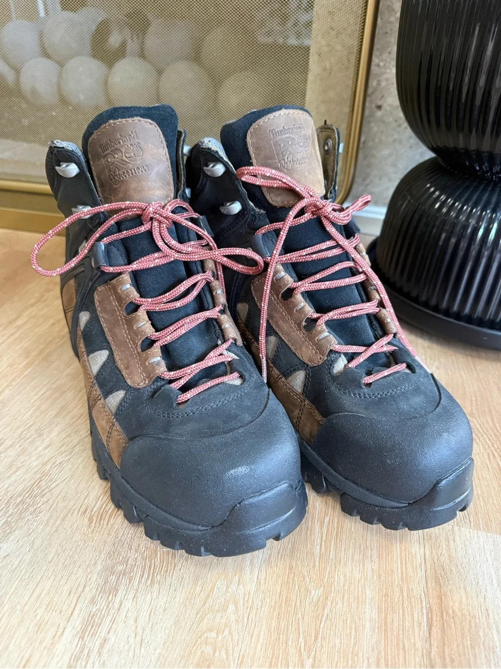Timberland Mens Black & Brown Hiking Boots with Red Laces